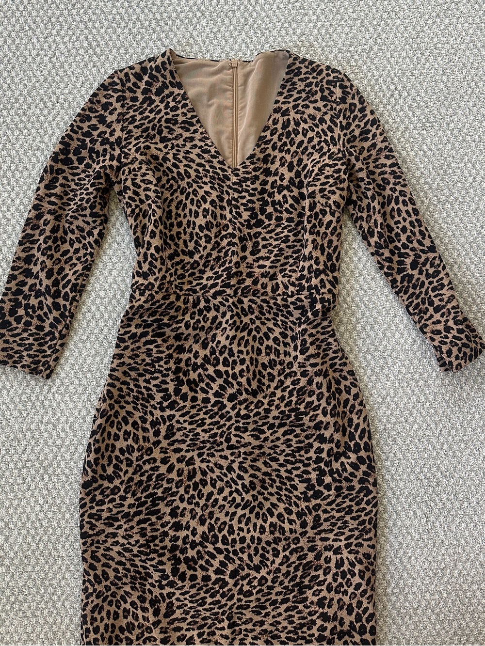 Vintage Y2K Leopard Print Midi Dress with 3/4 Sleeves